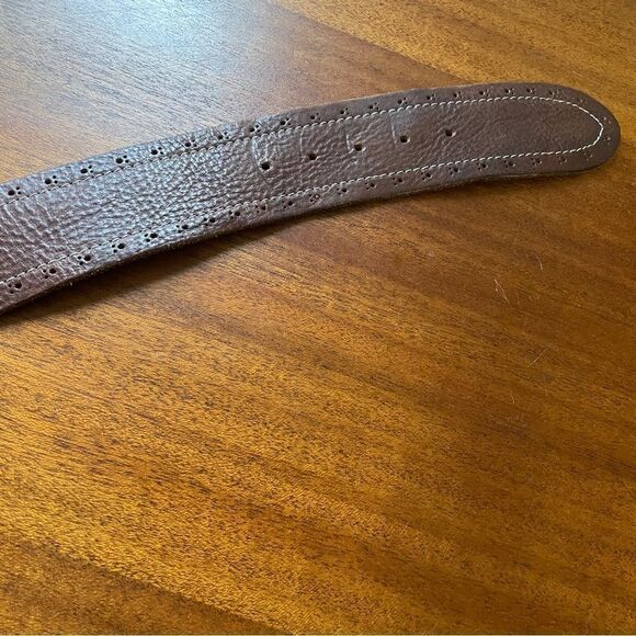 Vintage Garuglieri Wide Leather Belt Made In Italy Brown W/ Gold Tone Buckle XL main image 4